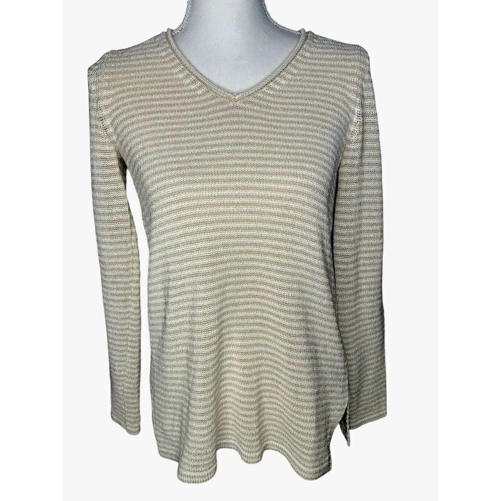 J. McLaughlin Cream & Beige Stripe V-neck Callum Sweater Size XS NOWT Orig $188